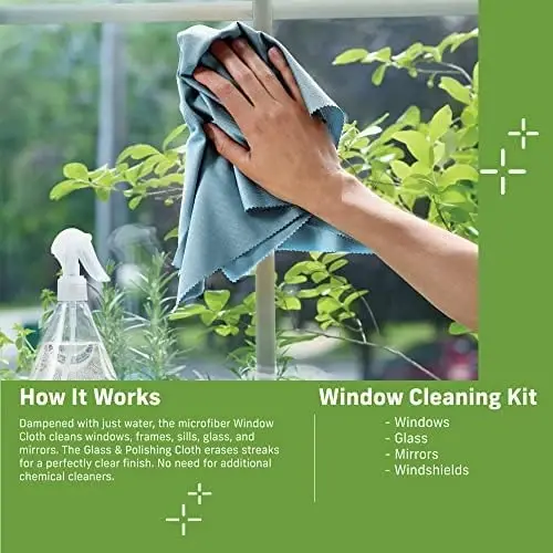 E-Cloth 2-Pack Window Cleaning Cloth - Streak-Free Glass & Mirror Cleaning Kit with Just Water, Glass Cleaning Cloth, Microfiber Towel Kit for Windows, Car Windshield, Mirrors - Alaskan Blue - 6