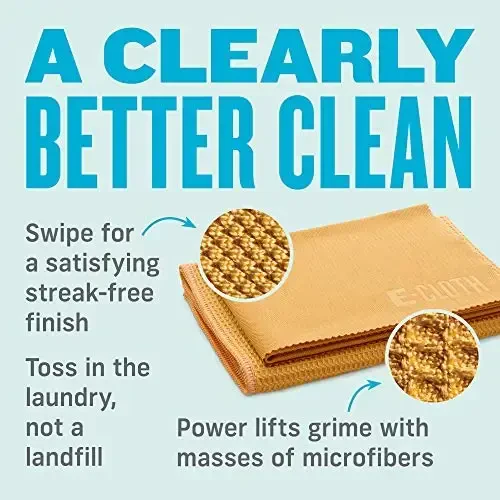 E-Cloth Microfiber Window Cleaning Cloth Kit - Glass Cleaning Cloth for Windows, Mirrors, Cars, Lenses, Eyeglasses, & More, Streak Free Clean, Machine Washable Reusable Towel - Tangerine Orange - 5