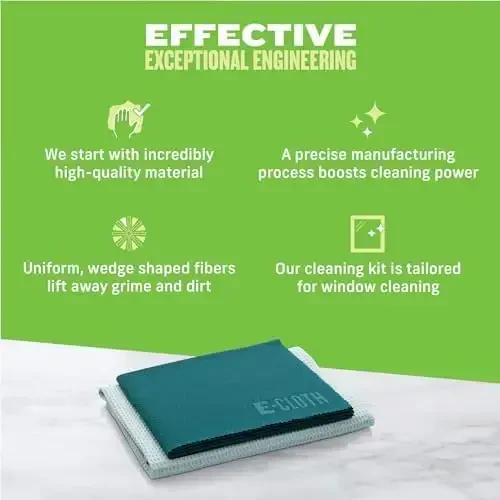 E-Cloth Window Cleaning Cloth - Eco Packaging - Glass Cleaning Cloth, Streak-Free Windows with Just Water, Microfiber Towel Kit for Windows, Car Windshield, Mirrors - Winter Green - 2pack 
