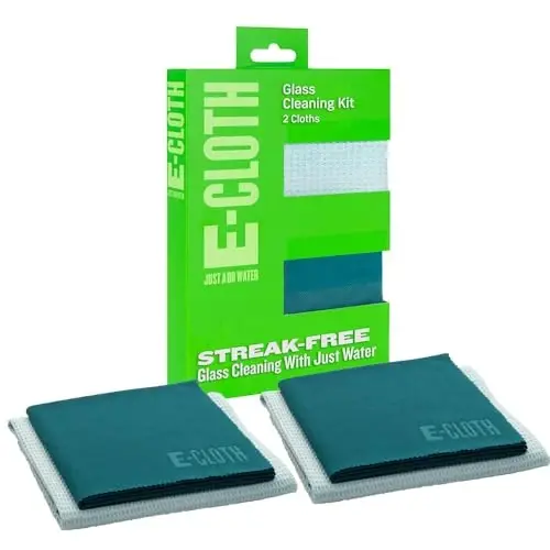 E-Cloth Window Cleaning Cloth - Eco Packaging - Glass Cleaning Cloth, Streak-Free Windows with Just Water, Microfiber Towel Kit for Windows, Car Windshield, Mirrors - Winter Green - 2pack - 3