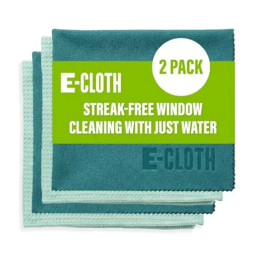 E-Cloth Pencere Temizleme Bezi - Eko Ambalaj - Cam Temizleme Bezi, Sadece Su ile İz Bırakmayan Camlar, Pencereler, Araba Ön Camı, Aynalar için Mikrofiber Havlu Seti - Kış Yeşili - 2'li Paket - 1