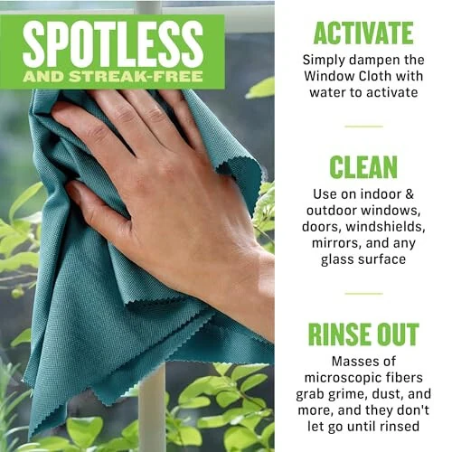 E-Cloth Microfiber Cleaning Cloth Glass Kit - Microfiber Towel Window Cleaning Kit - Microfiber Towels for Cars, Windows, Mirrors, & More - Winter Green - 3