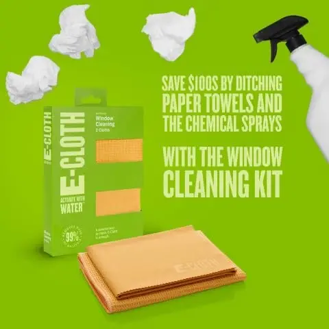 E-Cloth 2-Pack Window Cleaning Cloth - Streak-Free Glass & Mirror Cleaning Kit with Just Water, Glass Cleaning Cloth, Microfiber Towel Kit for Windows, Car Windshield, Mirrors - Tangerine Orange - E-Cloth (1)