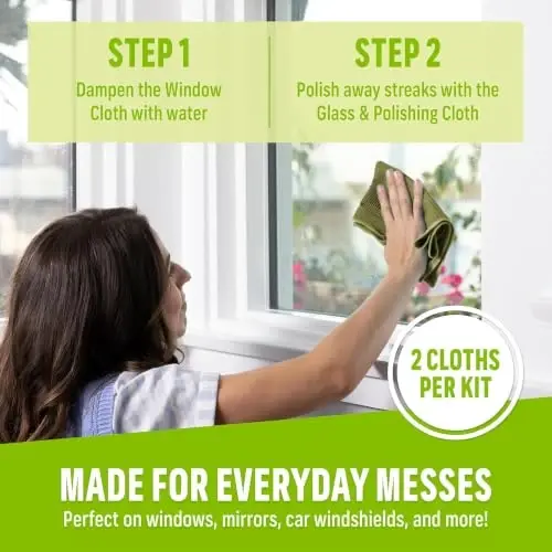 E-Cloth Window and Glass Cleaner Kit, Just Add Water - 2 Kits | Chemical-Free Cleaning - Reusable & Machine Washable Towel, Versatile Use for Mirrors, Cars, & Lenses, Dark Oak - 2