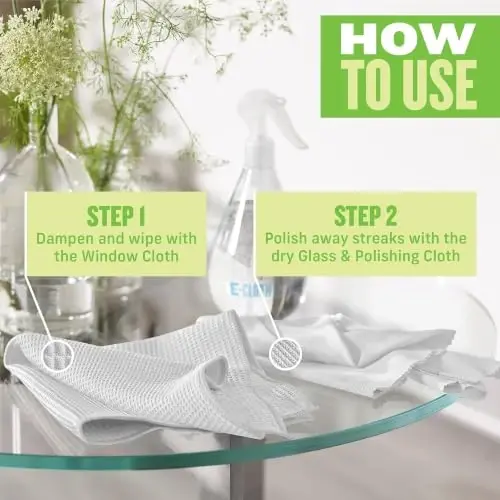 E-Cloth Window and Glass Cleaner Kit, Just Add Water - 2 Kits | Chemical-Free Cleaning - Reusable & Machine Washable Towel, Versatile Use for Mirrors, Cars, & Lenses, Recycled, Colorless - E-CLOTH (1)