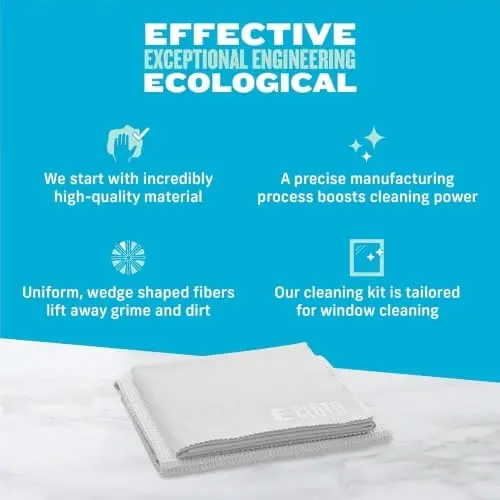 E-Cloth Window and Glass Cleaner Kit, Just Add Water - 2 Kits | Chemical-Free Cleaning - Reusable & Machine Washable Towel, Versatile Use for Mirrors, Cars, & Lenses, Recycled, Colorless - 3