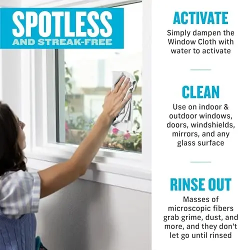 E-Cloth Window and Glass Cleaner Kit, Just Add Water - 2 Kits | Chemical-Free Cleaning - Reusable & Machine Washable Towel, Versatile Use for Mirrors, Cars, & Lenses, Recycled, Colorless - 6