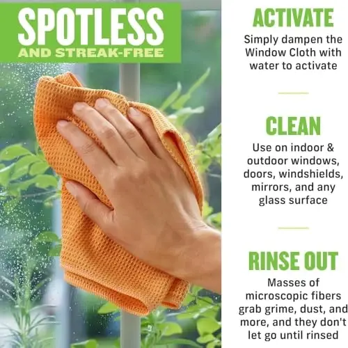 E-Cloth Window and Glass Cleaner Kit, Just Add Water - 3 Kits | Chemical-Free Cleaning - Reusable & Machine Washable Towel, Versatile Use for Mirrors, Cars, & Lenses, Tangerine Orange - 3