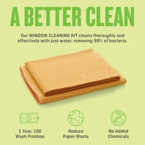 E-Cloth Window and Glass Cleaner Kit, Just Add Water - 3 Kits | Chemical-Free Cleaning - Reusable & Machine Washable Towel, Versatile Use for Mirrors, Cars, & Lenses, Tangerine Orange - 4