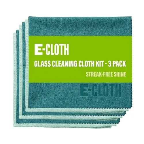 E-Cloth Window and Glass Cleaner Kit, Just Add Water - 3 Kits | Chemical-Free Cleaning - Reusable & Machine Washable Towel, Versatile Use for Mirrors, Cars, & Lenses, Winter Green - E-CLOTH