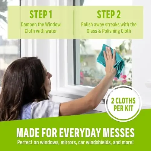 E-Cloth Window and Glass Cleaner Kit, Just Add Water - 3 Kits | Chemical-Free Cleaning - Reusable & Machine Washable Towel, Versatile Use for Mirrors, Cars, & Lenses, Winter Green - E-CLOTH (1)
