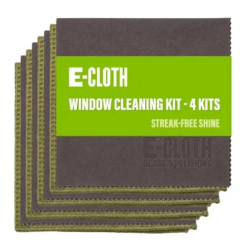 E-Cloth Window and Glass Cleaner Kit, Just Add Water - 4 Kits | Chemical-Free Cleaning - Reusable & Machine Washable Towel, Versatile Use for Mirrors, Cars, & Lenses, Dark Oak - 1