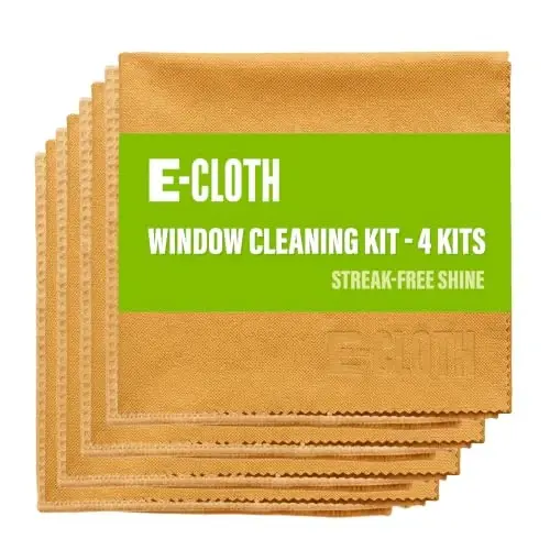 E-Cloth Window and Glass Cleaner Kit, Just Add Water - 4 Kits | Chemical-Free Cleaning - Reusable & Machine Washable Towel, Versatile Use for Mirrors, Cars, & Lenses, Tangerine Orange - 1
