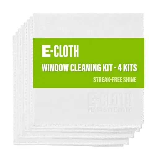 E-Cloth Window and Glass Cleaner Kit, Just Add Water - 4 Kits | Chemical-Free Cleaning - Reusable & Machine Washable Towel, Versatile Use for Mirrors, Cars, & Lenses, White - 1