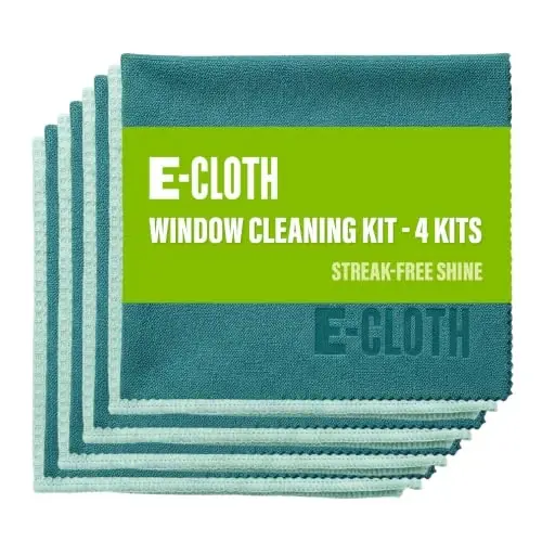 E-Cloth Window and Glass Cleaner Kit, Just Add Water - 4 Kits | Chemical-Free Cleaning - Reusable & Machine Washable Towel, Versatile Use for Mirrors, Cars, & Lenses, Winter Green - 1