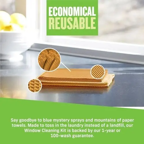 E-Cloth Window Cleaning Cloth - Derazalar va oynalarni tozalash uchun mato, suv bilan izsiz toza derazalar, derazalar, avtomobil oynalari, oynalar uchun mikrofiber sochiq tozalash to'plami - mandarin apelsin - 2 dona - 4