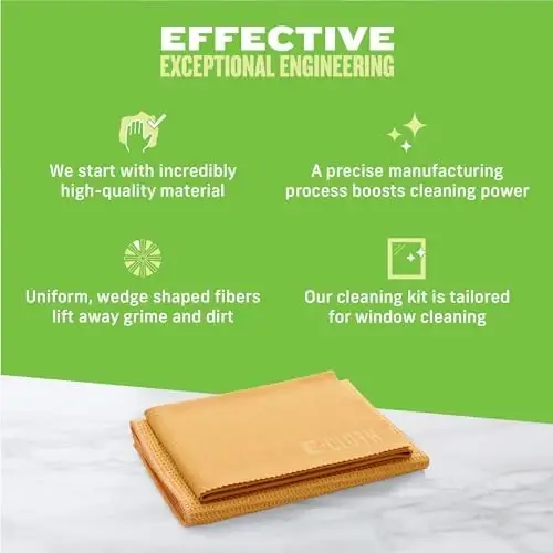 E-Cloth Window Cleaning Cloth - Derazalar va oynalarni tozalash uchun mato, suv bilan izsiz toza derazalar, derazalar, avtomobil oynalari, oynalar uchun mikrofiber sochiq tozalash to'plami - mandarin apelsin - 2 dona - 5