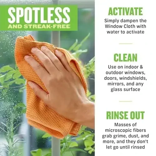 E-Cloth Window Cleaning Cloth - Derazalar va oynalarni tozalash uchun mato, suv bilan izsiz toza derazalar, derazalar, avtomobil oynalari, oynalar uchun mikrofiber sochiq tozalash to'plami - mandarin apelsin - 2 dona - 3