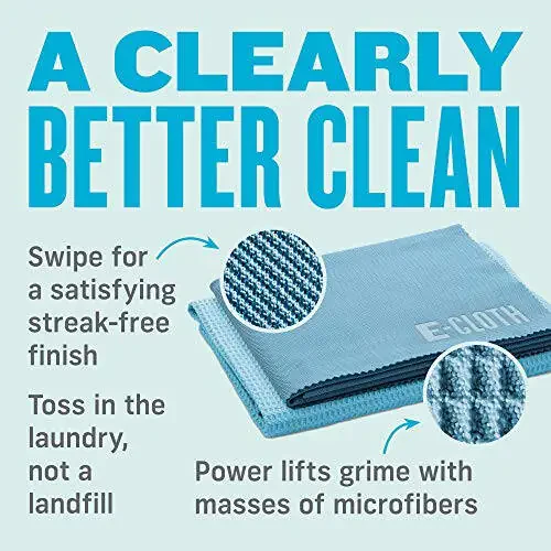 E-Cloth Window Cleaning Cloth - Window and Glass Cleaning Cloth, Shower Cleaning Cloth Kit, Glass Towels, Lint Free Towels, Microfiber Towel for Windows, Car Windshield, Mirrors - Alaskan Blue - 5