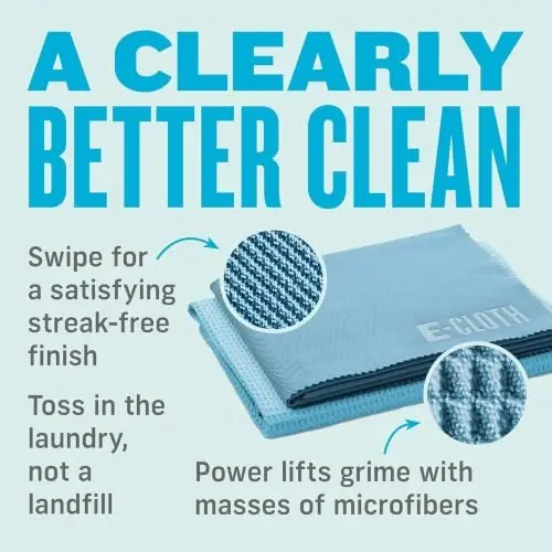 E-Cloth Window Cleaning Cloth - Window and Glass Cleaning Cloth, Shower Cleaning Cloth Kit, Glass Towels, Lint Free Towels, Microfiber Towel for Windows, Car Windshield, Mirrors - Alaskan Blue - 3