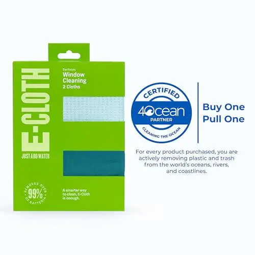 E-Cloth Window Cleaning Cloth - Window and Glass Cleaning Cloth, Shower Cleaning Cloth Kit, Glass Towels, Lint Free Towels, Microfiber Towel for Windows, Car Windshield, Mirrors - Winter Green - 1