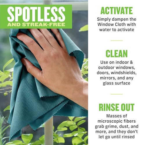E-Cloth Window Cleaning Cloth - Window and Glass Cleaning Cloth, Shower Cleaning Cloth Kit, Glass Towels, Lint Free Towels, Microfiber Towel for Windows, Car Windshield, Mirrors - Winter Green - 3