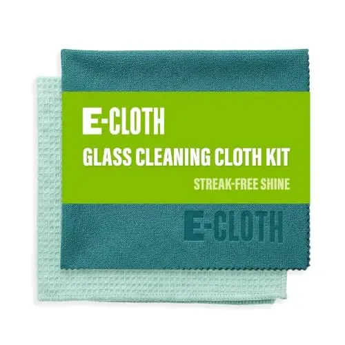E-Cloth Window Cleaning Cloth - Window and Glass Cleaning Cloth, Shower Cleaning Cloth Kit, Glass Towels, Lint Free Towels, Microfiber Towel for Windows, Car Windshield, Mirrors - Winter Green 