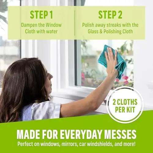 E-Cloth Window Cleaning Cloth - Window and Glass Cleaning Cloth, Shower Cleaning Cloth Kit, Glass Towels, Lint Free Towels, Microfiber Towel for Windows, Car Windshield, Mirrors - Winter Green - 2