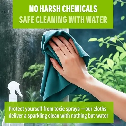E-Cloth Window Cleaning Cloth - Window and Glass Cleaning Cloth, Shower Cleaning Cloth Kit, Glass Towels, Lint Free Towels, Microfiber Towel for Windows, Car Windshield, Mirrors - Winter Green - 3