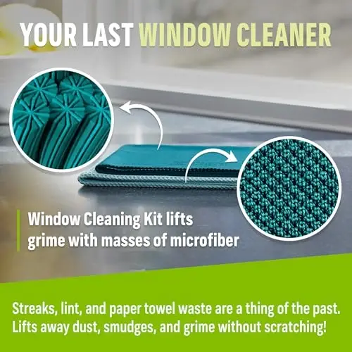 E-Cloth Window Cleaning Cloth - Window and Glass Cleaning Cloth, Shower Cleaning Cloth Kit, Glass Towels, Lint Free Towels, Microfiber Towel for Windows, Car Windshield, Mirrors - Winter Green - 5