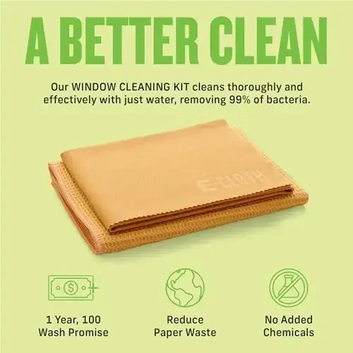 E-Cloth Window Cleaning Cloth - Window and Glass Cleaning Cloth, Streak-Free Windows with just Water, Microfiber Towel Cleaning Kit for Windows, Car Windshield, Mirrors - Tangerine Orange - 2pack - 7