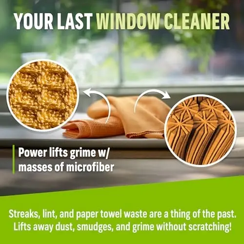 E-Cloth Window Cleaning Cloth - Window and Glass Cleaning Cloth, Streak-Free Windows with just Water, Microfiber Towel Cleaning Kit for Windows, Car Windshield, Mirrors - Tangerine Orange - 2pack - 5