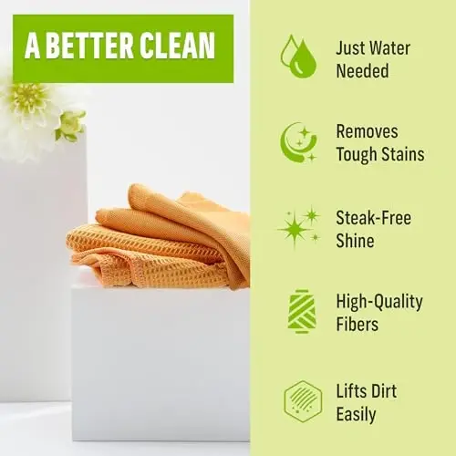 E-Cloth Window Cleaning Cloth - Window and Glass Cleaning Cloth, Streak-Free Windows with just Water, Microfiber Towel Cleaning Kit for Windows, Car Windshield, Mirrors - Tangerine Orange - 2pack - 6