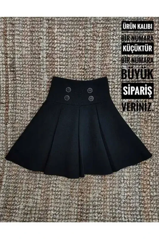 E Girl Black Button Detailed Alya Fabric Mini Skirt - 1