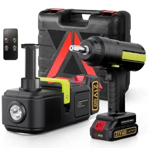 E-HEELP Cordless Electric Hydraulic Car Jack Kit 5 ton with Lithium Battery Includes Cordless Impact Wrench Rechargeable Touchscreen Jack All-in-One Portable Tool kit for Efficient Car Maintenance - 1