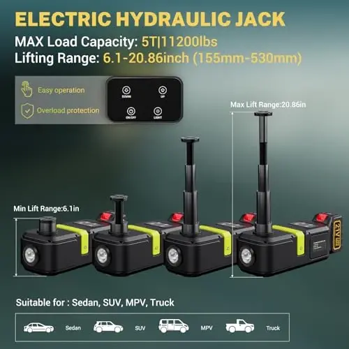 E-HEELP Cordless Electric Hydraulic Car Jack Kit 5 ton with Lithium Battery Includes Cordless Impact Wrench Rechargeable Touchscreen Jack All-in-One Portable Tool kit for Efficient Car Maintenance - 4