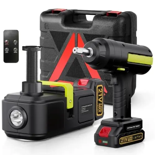 E-HEELP Cordless Electric Hydraulic Car Jack Kit 5 ton with Lithium Battery Includes Cordless Impact Wrench Rechargeable Touchscreen Jack All-in-One Portable Tool kit for Efficient Car Maintenance 