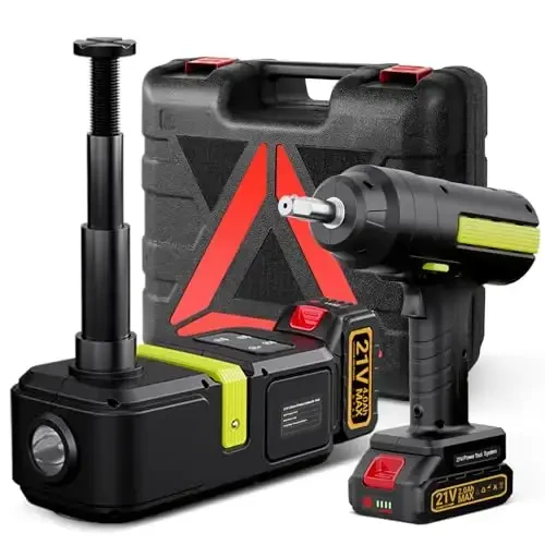 E-HEELP Cordless Electric Hydraulic Car Jack Kit 5 ton with Lithium Battery Includes Cordless Impact Wrench Rechargeable Touchscreen Jack All-in-One Portable Tool kit for Efficient Car Maintenance - E-HEELP