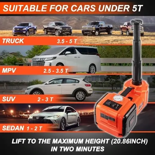 E-HEELP Electric Car Jack Kit 5 Ton 12V Hydraulic with Wrench, 6.1-20.86 in | For SUVs, MPVs, Sedans and Trucks; Suited to Tire Changes, Garage Repair and Roadside Emergencies - E-HEELP (1)
