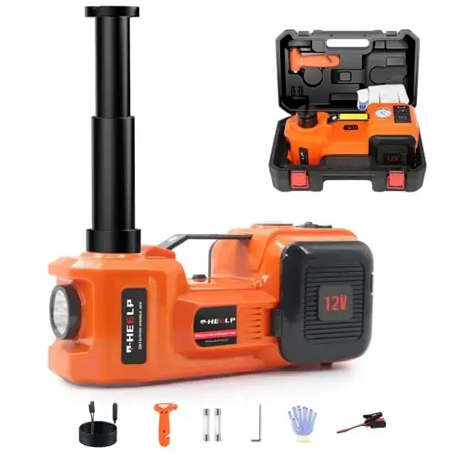 E-HEELP Electric Car Jack Kit 5 Ton 12V with Inflator, 6.1-17.7 in Lift | Portable Setup for SUVs, Sedans and MPVs; Suited to Tire Changes, Garage Repair and Emergency Lifting - 1