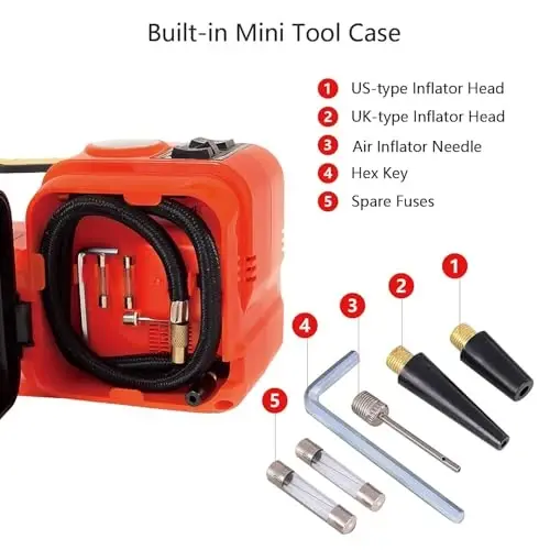 E-HEELP Electric Car Jack Kit 5 Ton 12V with Inflator, 6.1-17.7 in Lift | Portable Setup for SUVs, Sedans and MPVs; Suited to Tire Changes, Garage Repair and Emergency Lifting - 3