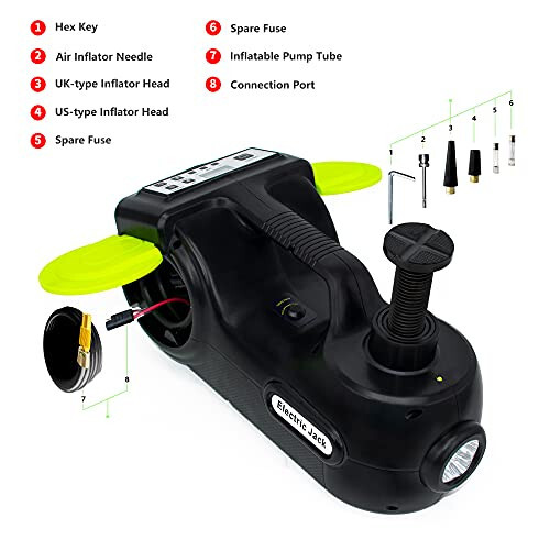 E-HEELP Electric Car Jack Kit 5Ton 12V Hydraulic (Lifting Range: 6.1-20.86 inch) with Impact Wrench & Inflator for Car SUV Sedan MPV with LCD & Tire Pressure Display | Real-Time Tire Pressure Display for SUVs, Sedans and MPVs during Roadside Tire Ser - 2