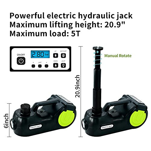 E-HEELP Electric Car Jack Kit 5Ton 12V Hydraulic (Lifting Range: 6.1-20.86 inch) with Impact Wrench & Inflator for Car SUV Sedan MPV with LCD & Tire Pressure Display | Real-Time Tire Pressure Display for SUVs, Sedans and MPVs during Roadside Tire Ser - 3