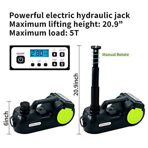 E-HEELP Electric Car Jack Kit 5Ton 12V Hydraulic (Lifting Range: 6.1-20.86 inch) with Impact Wrench & Inflator for Car SUV Sedan MPV with LCD & Tire Pressure Display | Real-Time Tire Pressure Display for SUVs, Sedans and MPVs during Roadside Tire Ser - 3