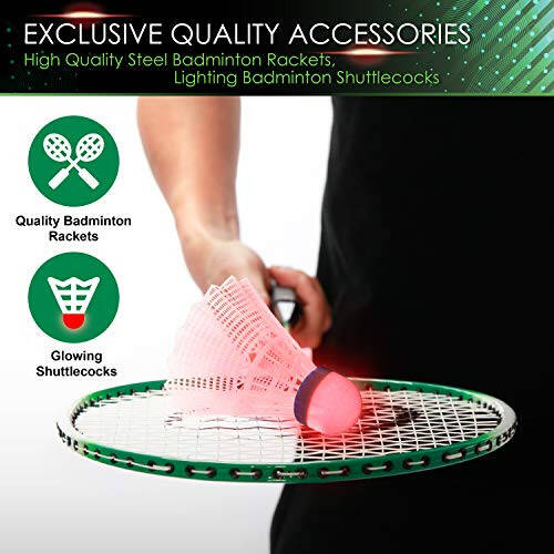 E-jetSport Badminton Net Outdoor Game Set, Rackets Shuttlecocks Combo for Kids & Family Portable, No Tools Required - Backyard Training, Beach, Park, Picnic Games, Green - 17