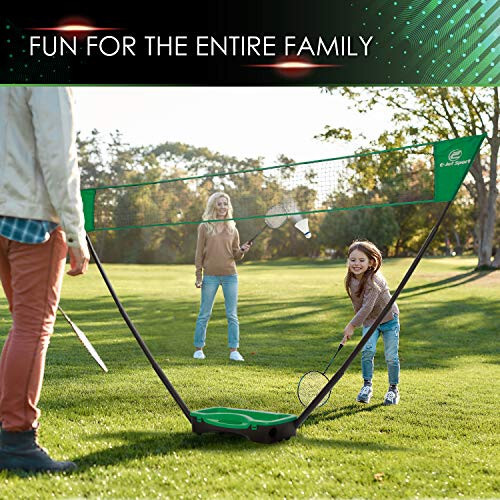 E-jetSport Badminton Net Outdoor Game Set, Rackets Shuttlecocks Combo for Kids & Family Portable, No Tools Required - Backyard Training, Beach, Park, Picnic Games, Green - 19