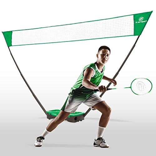 E-jetSport Badminton Net Outdoor Game Set, Rackets Shuttlecocks Combo for Kids & Family Portable, No Tools Required - Backyard Training, Beach, Park, Picnic Games, Green - 8