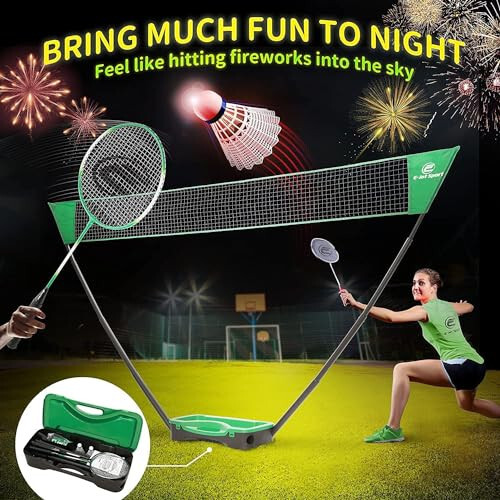 E-jetSport Badminton Net Outdoor Game Set, Rackets Shuttlecocks Combo for Kids & Family Portable, No Tools Required - Backyard Training, Beach, Park, Picnic Games, Green - 9