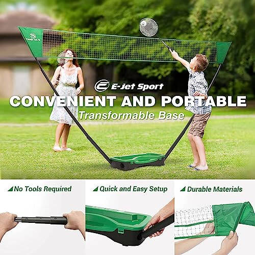 E-jetSport Badminton Net Outdoor Game Set, Rackets Shuttlecocks Combo for Kids & Family Portable, No Tools Required - Backyard Training, Beach, Park, Picnic Games, Green - 11