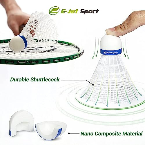 E-jetSport Badminton Net Outdoor Game Set, Rackets Shuttlecocks Combo for Kids & Family Portable, No Tools Required - Backyard Training, Beach, Park, Picnic Games, Green - 12